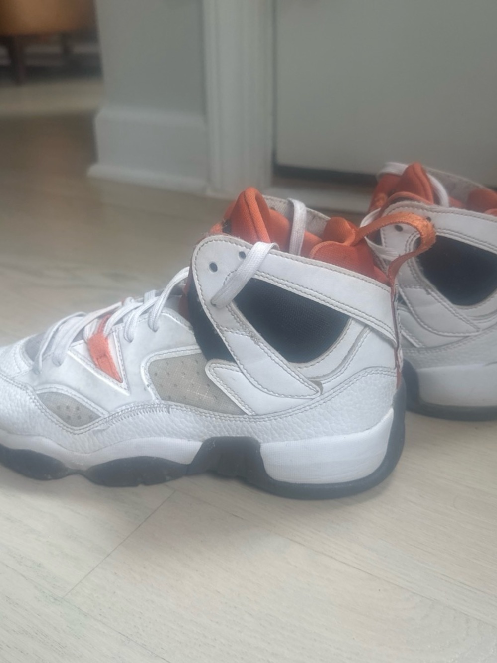 Jordan Kids White Black and Orange High-Top Sneakers